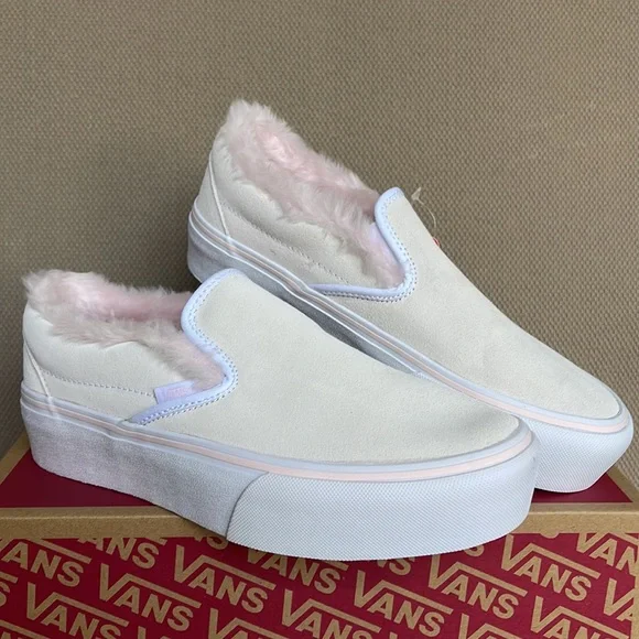 Vans Classic Slip-On Platforms Suede / Fur True White WMNS - Picture 5 of 16